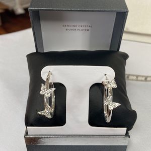 Silverplated crystal Butterfly hoop earrings